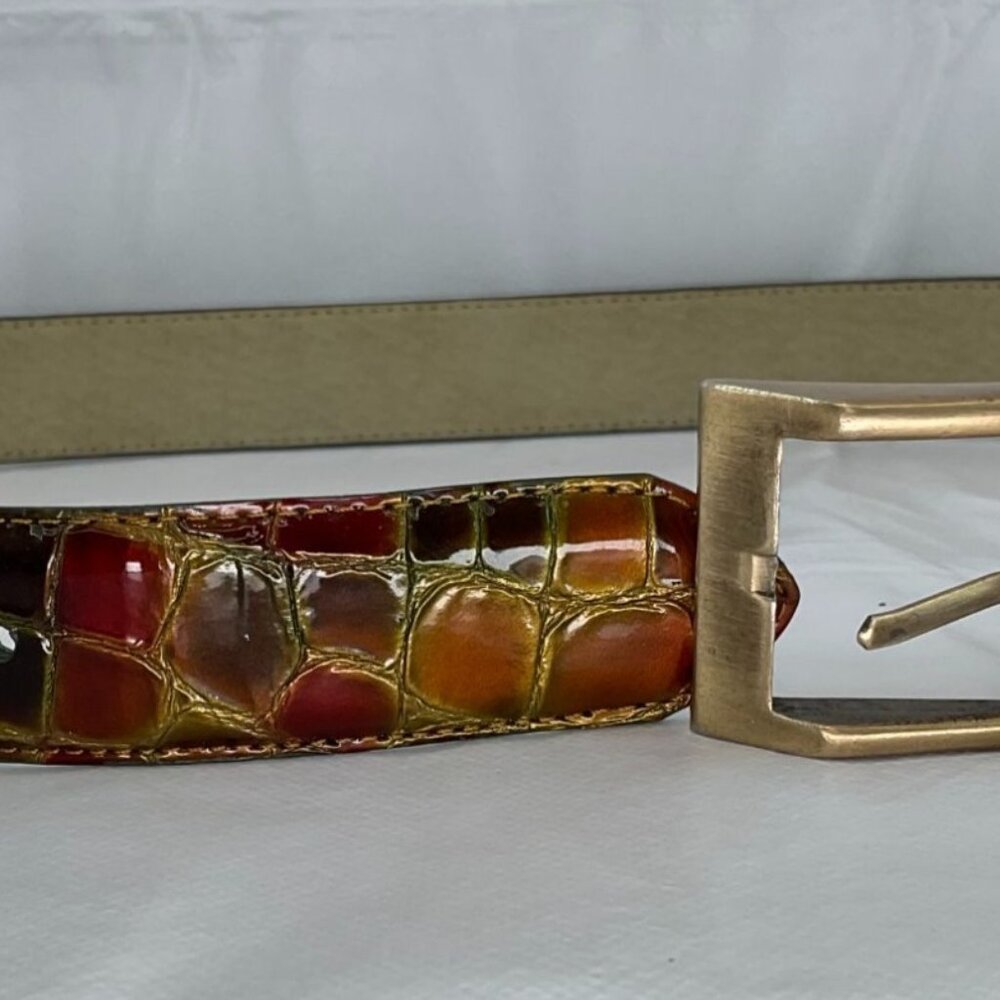 Genuine Italian Calfskin Belt Crocodile Embossed Multicolor Leather 36"